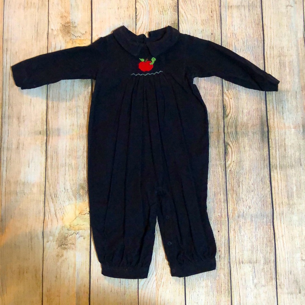 Navy blue used 12 month boutique Longall romper.